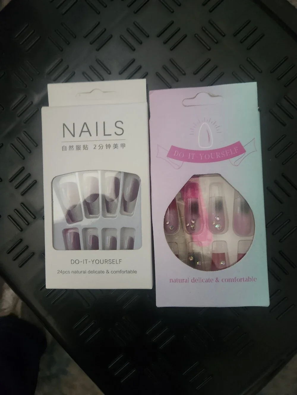 2 Do-It-Yourself Purple Ombre And Purple Rhinestone Press-On Nails - Set of 24